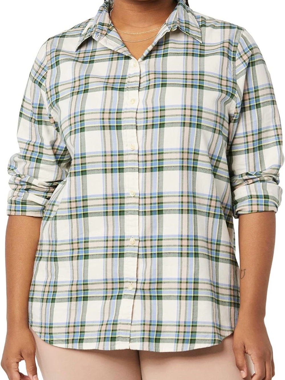 Amazon Essentials Ivory Green Alpine Plaid Women’s Flannel